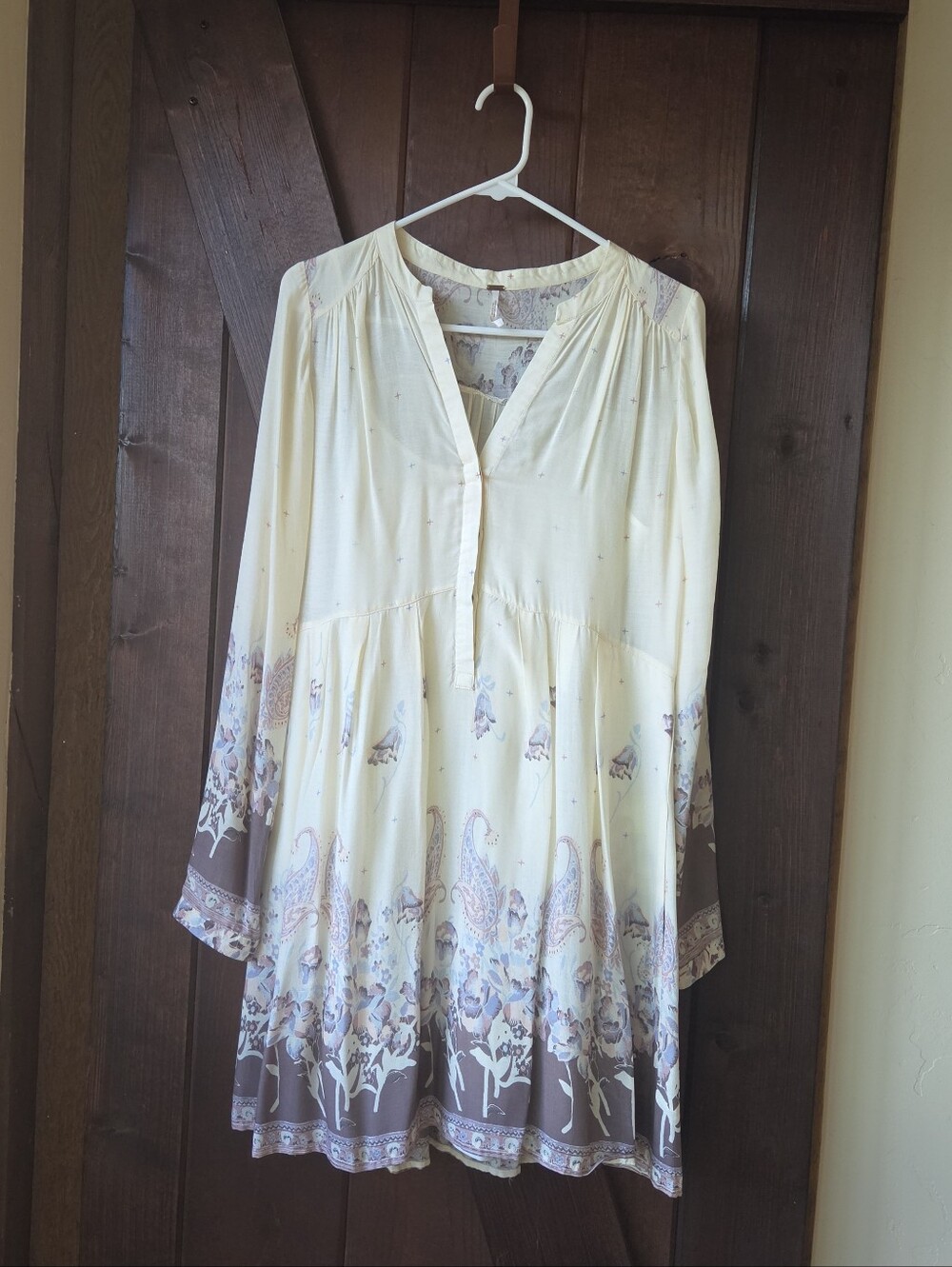 Free People Cream Floral Border-Print Peasant Dress